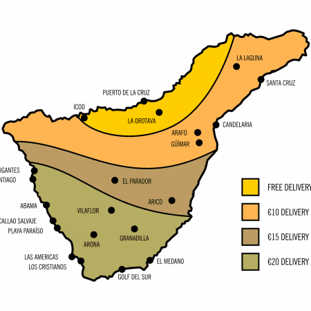 delivery zones & charges illlustration, Tenerife