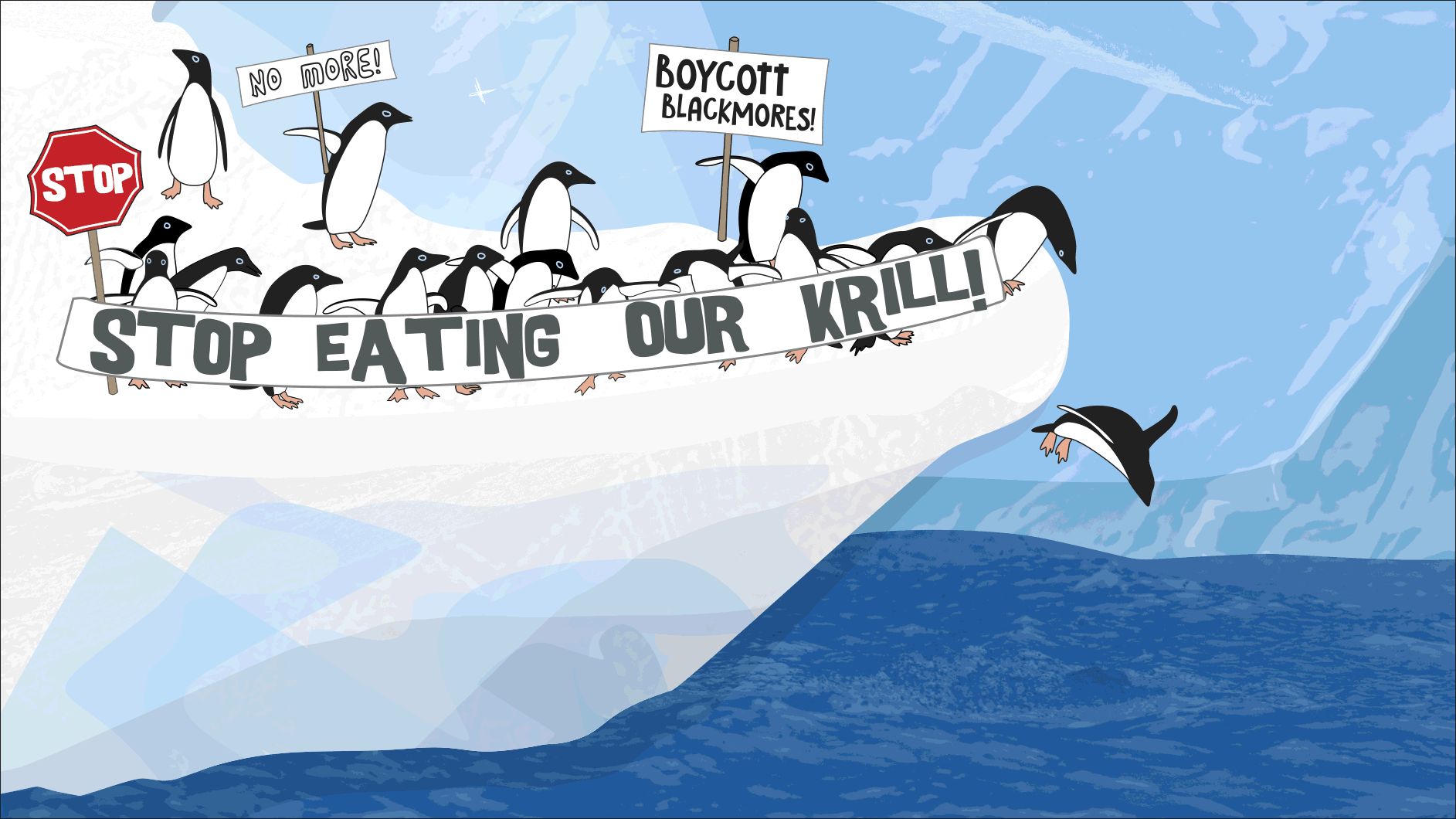 sea shepherd operation krill campaign penguins on strike rough thumnail comp sketch